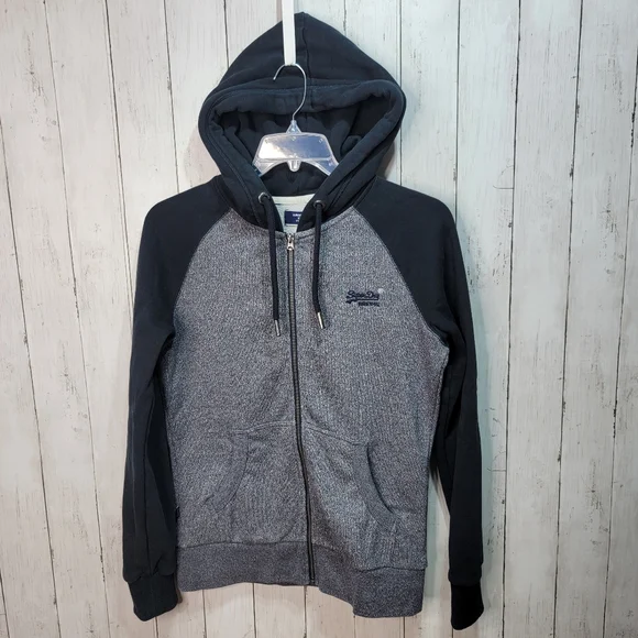 Superdry Men's Blue Vintage Logo Embroidered Baseball Zip Hoodie Size Small. - Picture 3 of 12